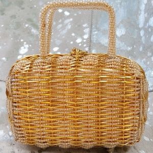 Chic handmade vintage gold beaded handbag